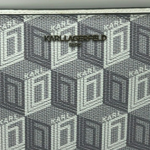 NWT! Rare! Karl Lagerfeld Gray & White Geometric Adele Crossbody / Wristlet Bag - Picture 3 of 10